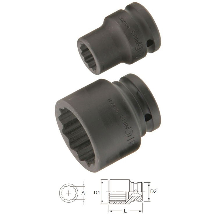 Genius Tools 655243 3/4"-os 12 lapú gépi dugókulcs fej, 43 mm termék fő termékképe