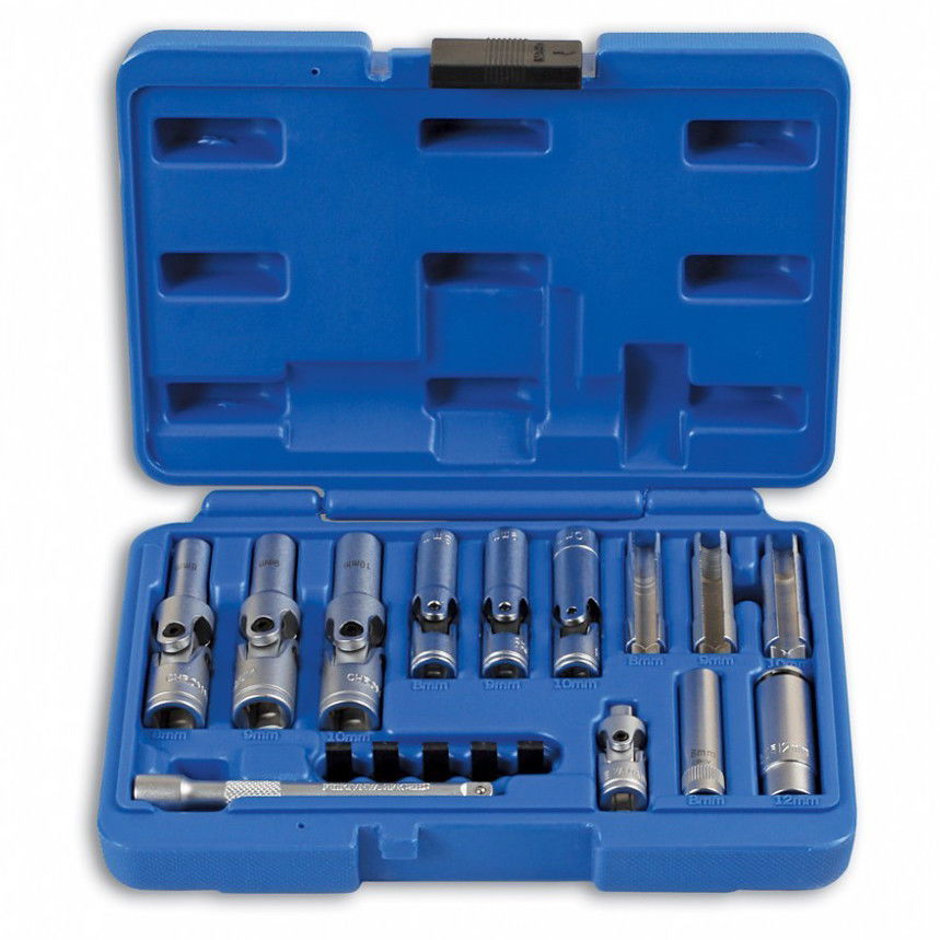 Laser Tools LAS-6424 dugókulcs készlet izzítógyertyákhoz, vékonyfalú, PSG adapterekkel, 18 részes termék fő termékképe