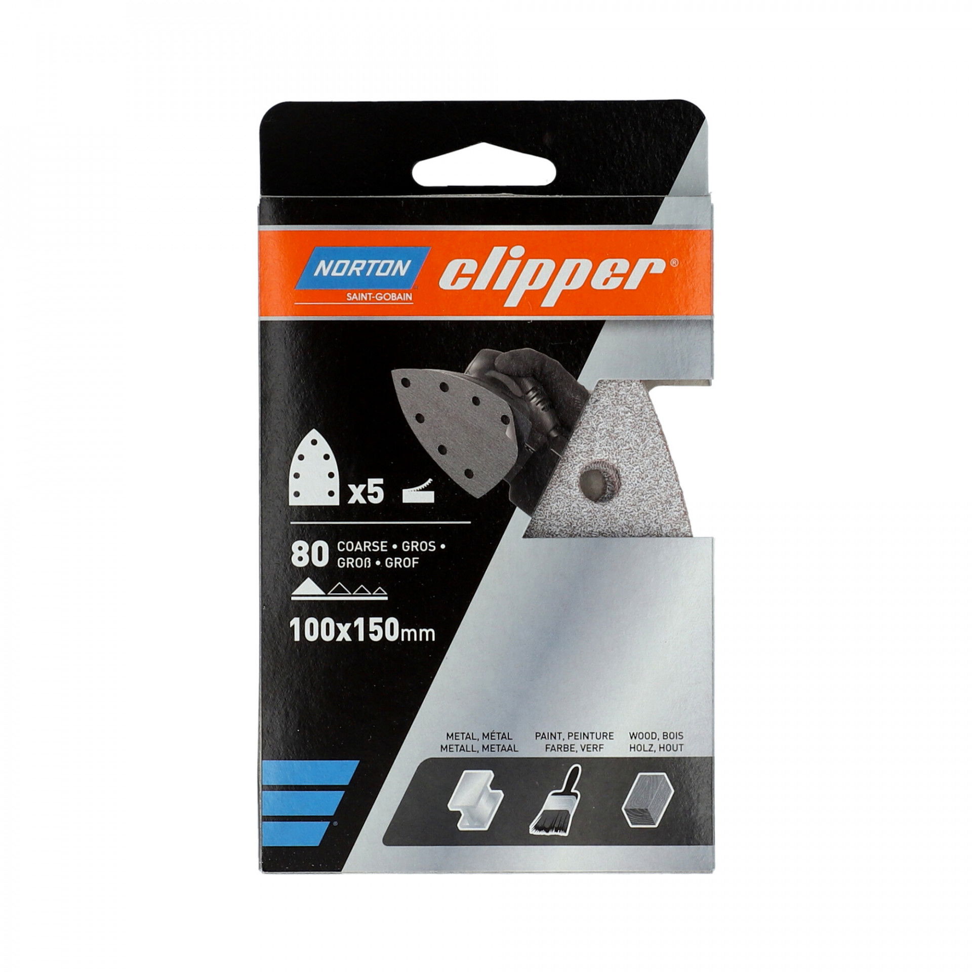 Norton Clipper A275 eltömődés mentes delta csiszolólap 100x150mm P80, 5 db/csomag termék fő termékképe