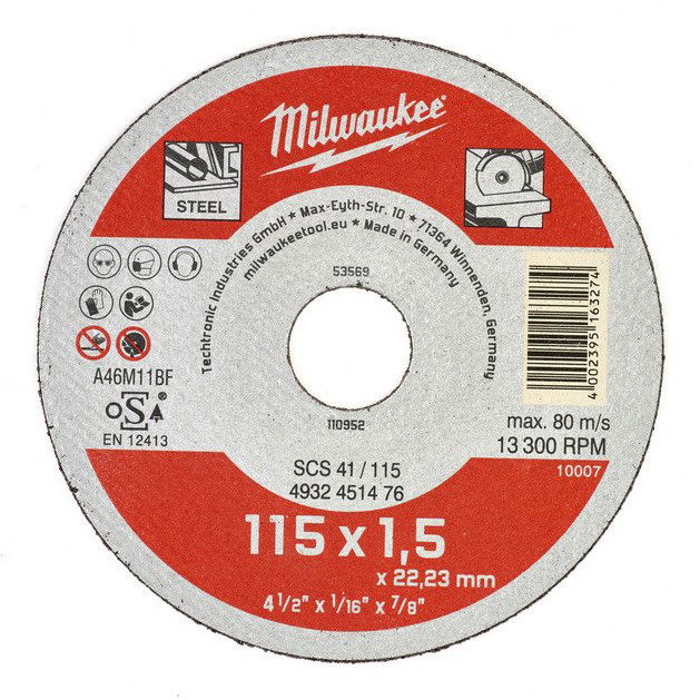 Milwaukee WSCS41 STANDARD fémvágó tárcsa, egyenes, 115x1.5 mm termék fő termékképe