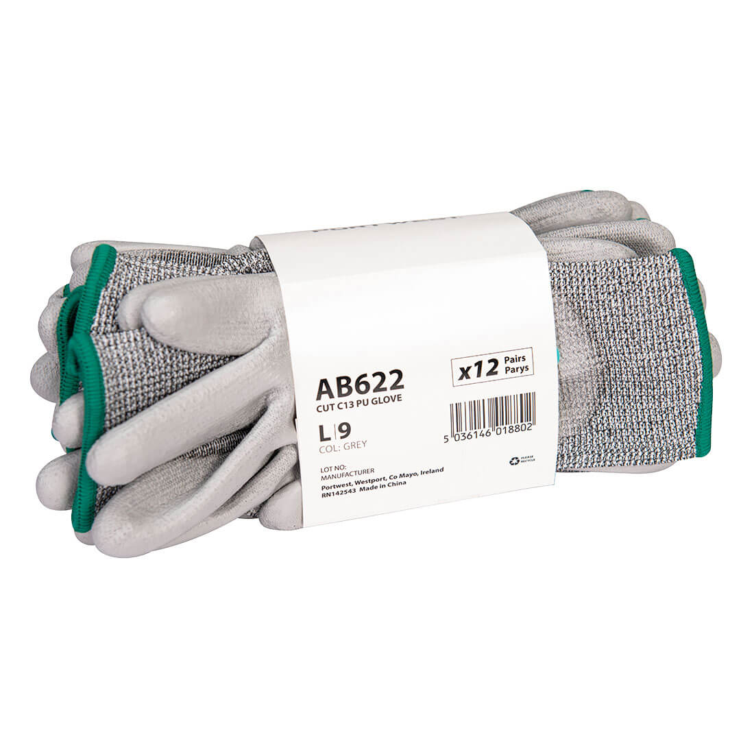 Portwest AB622 - PU tenyérmártott védőkesztyű Cut C, szürke, 12 pár/csomag termék fő termékképe