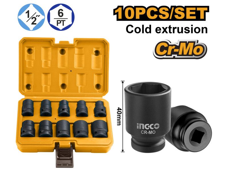 INGCO Gépi dugókulcs készlet 10 részes 1/2" 10-24 mm CrMo termék fő termékképe