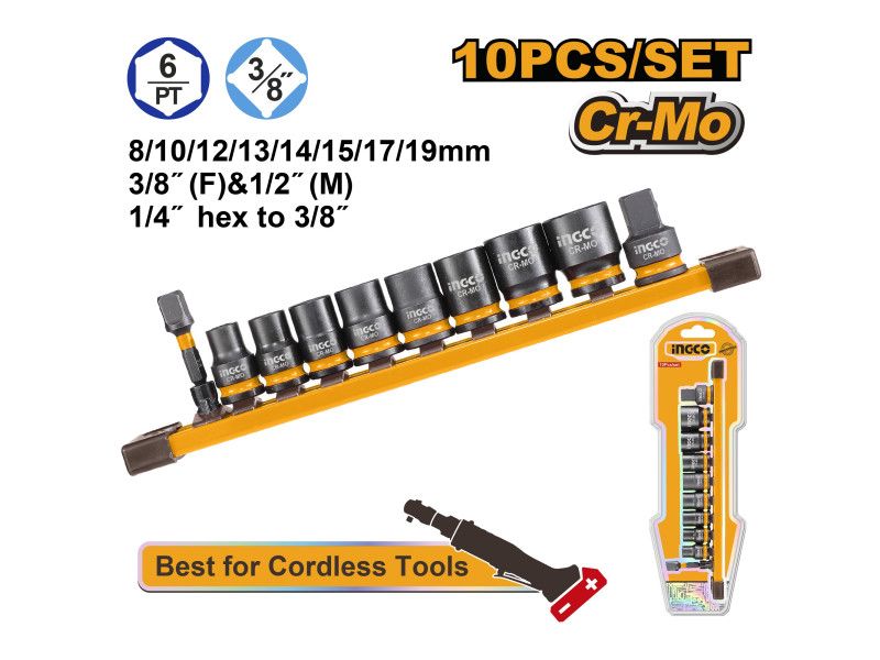 INGCO Gépi dugókulcs készlet 10 részes 3/8" 8-19 mm CrMo termék fő termékképe