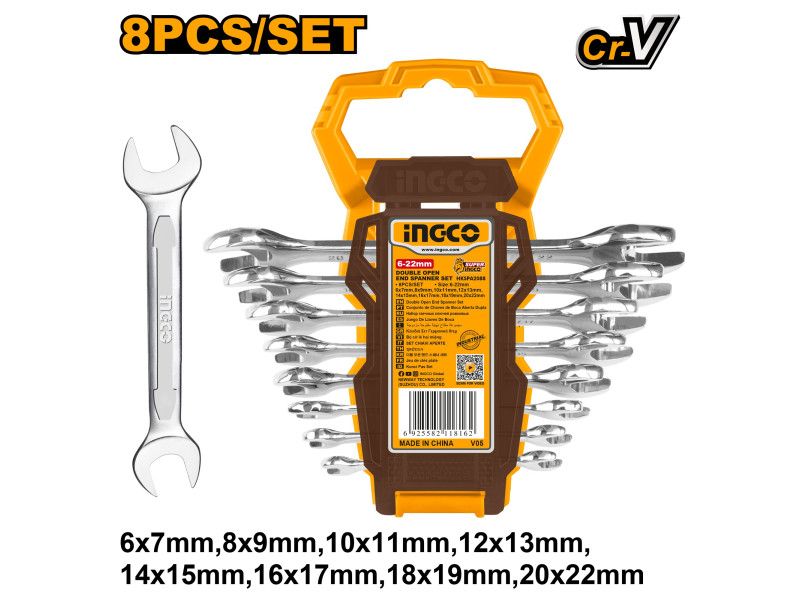 INGCO Villáskulcs készlet 8 részes 6-22 mm CrV termék fő termékképe
