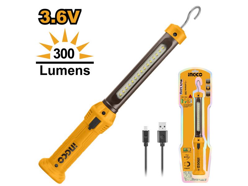 INGCO Akkus LED lámpa 300 lumen 3,6 V (USB-C töltő) termék fő termékképe