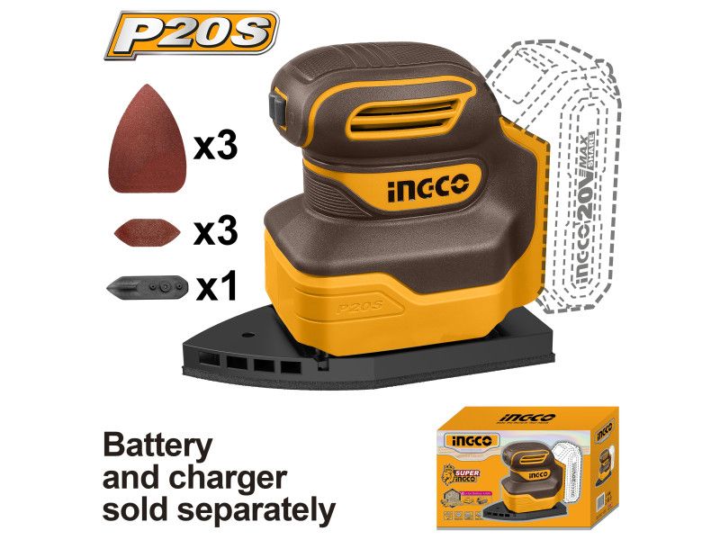INGCO Akkus rezgőcsiszoló 20 V (akku és töltő nélkül) termék fő termékképe