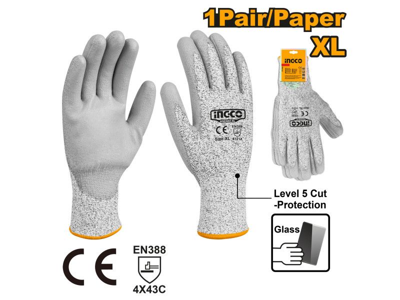 INGCO Munkavédelmi kesztyű XL vágásbiztos PU mártott 3/C termék fő termékképe