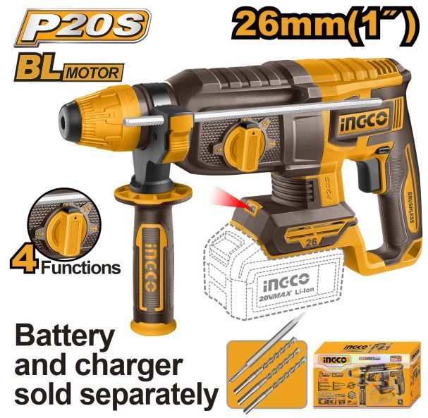 INGCO Akkus kombikalapács 2,5 J SDS-Plus szénkefe nélküli 20 V (akku és töltő nélkül) termék fő termékképe