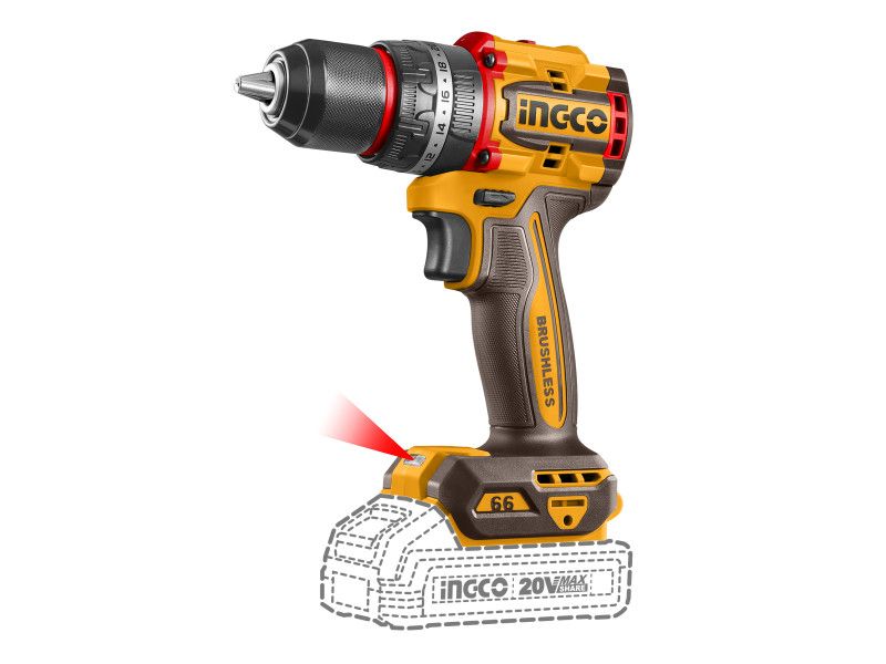 INGCO Akkus ütvefúró-csavarozó 66 Nm szénkefe nélküli 20 V (akku és töltő nélkül) termék fő termékképe