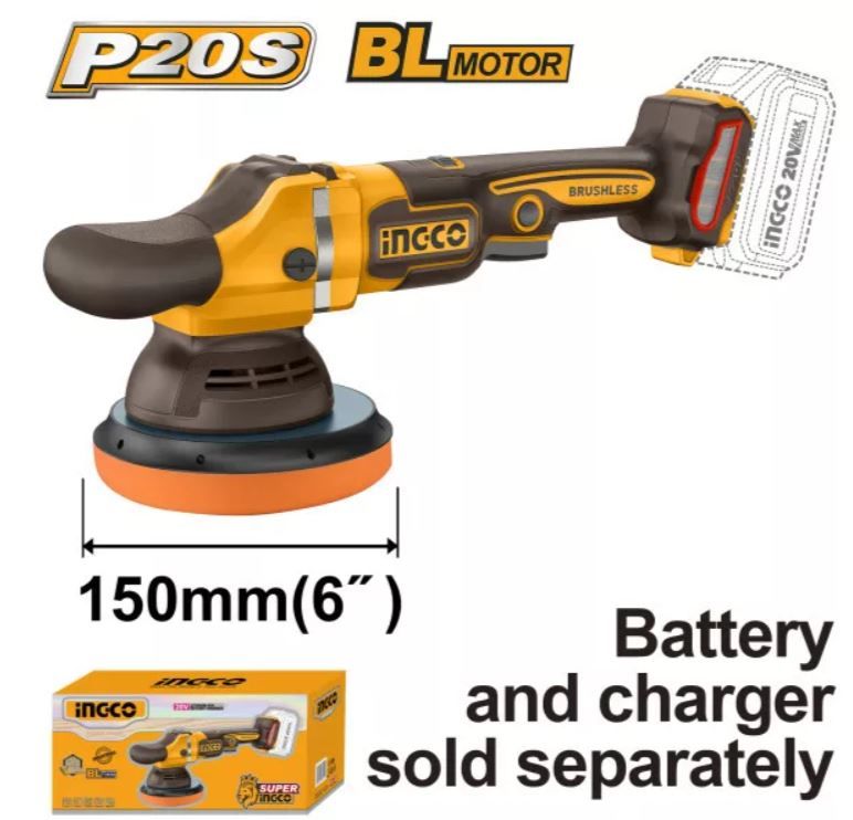 INGCO Akkus polírozó 150 mm szénkefe nélküli 20 V (akku és töltő nélkül) termék fő termékképe