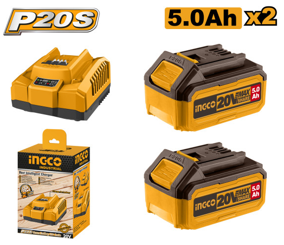 INGCO Akkumulátor és töltő szett 20 V (2 x 5,0 Ah akku + 4,0 A töltő) termék fő termékképe