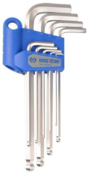 Kingtony 9 részes gömbvégű hosszú imbuszkulcs készlet SAE 20129SR termék fő termékképe