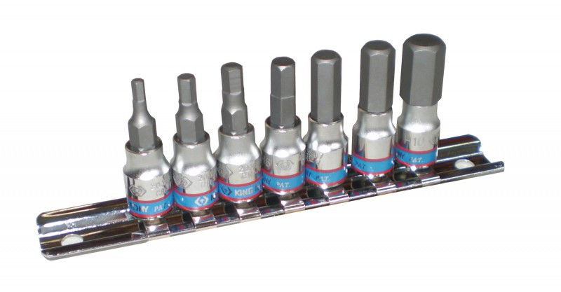 Kingtony 7 RÉSZES 1/4 ˝-OS HEX BITFEJKÉSZLET SÍNEN 2127PR termék fő termékképe