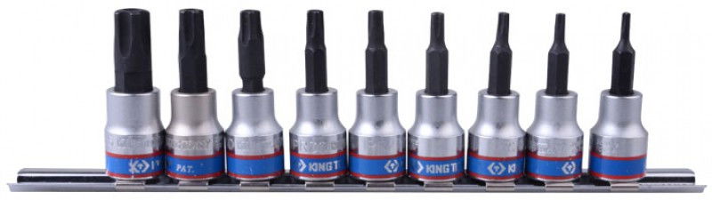 Kingtony 9 RÉSZES 3/8˝-OS 5-SZÖGŰ FURATOS TORX BITFEJ KÉSZLET SÍNEN 3149PR8 termék fő termékképe