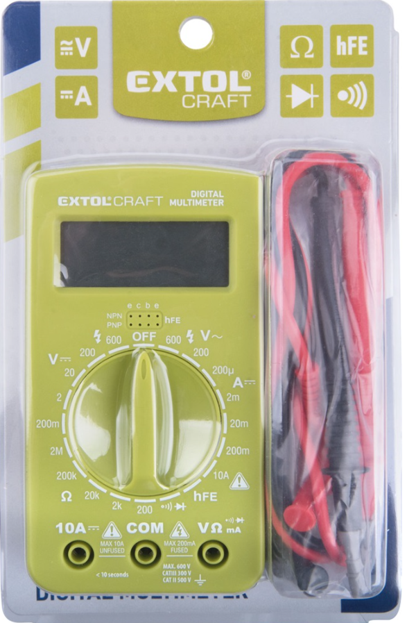 EXTOL Digitális multiméter; Amper/Volt/Ohm mérő, hangjelzővel termék fő termékképe