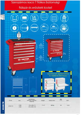 Kingtony Szerszámos kocsi 7 fiókos biztonsági fiókzár és erősített kivitel 87434-7G termék fő termékképe