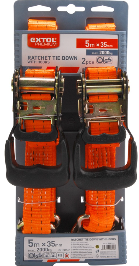 EXTOL Rakományrögzítő gurtni, 2db, kampós, max. 2000kg termék fő termékképe