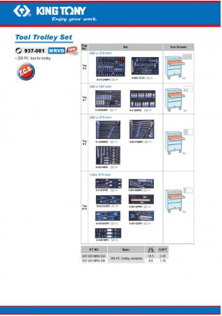 Kingtony 259 részes, 7 fiókos szerszámoskocsi EVA 937-001MRV termék fő termékképe